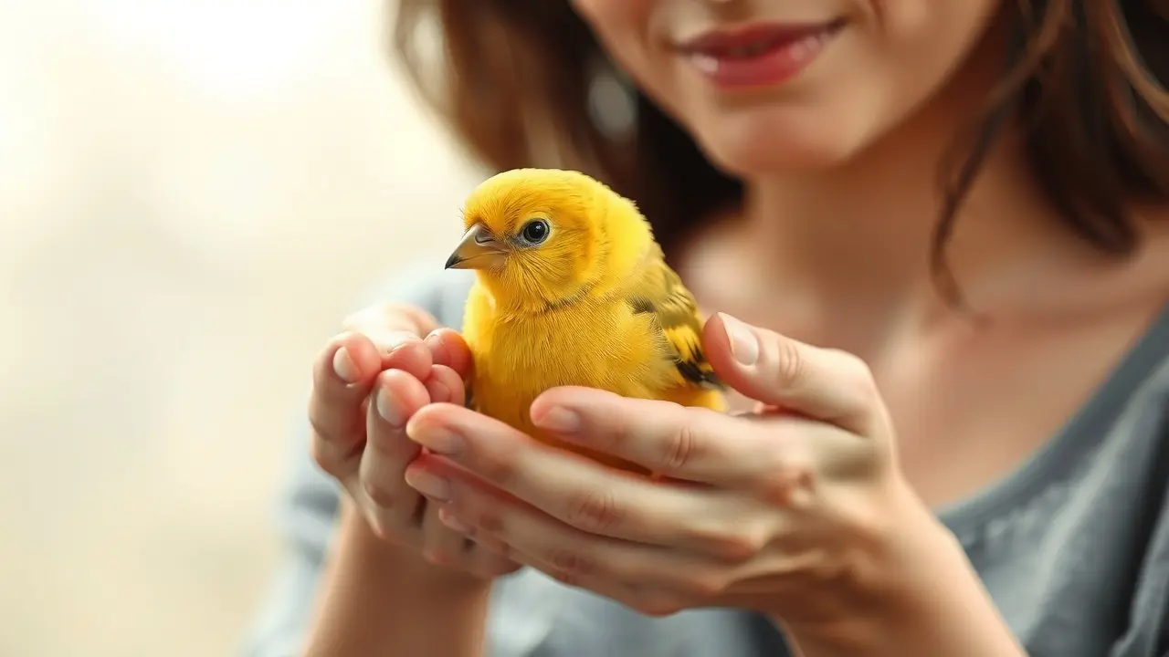 Pessoa segurando calopsita amarela