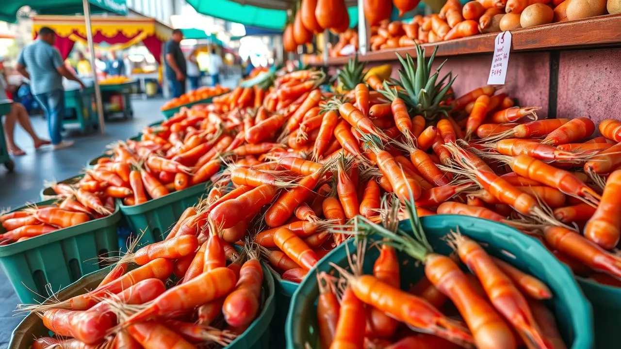 Cesta de camarões frescos