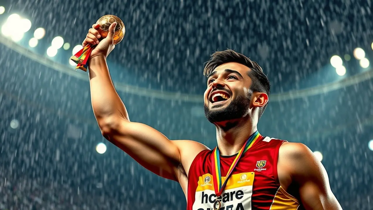 Sonhar com Campeão: Descubra o Significado Oculto Atleta campeão erguendo troféu