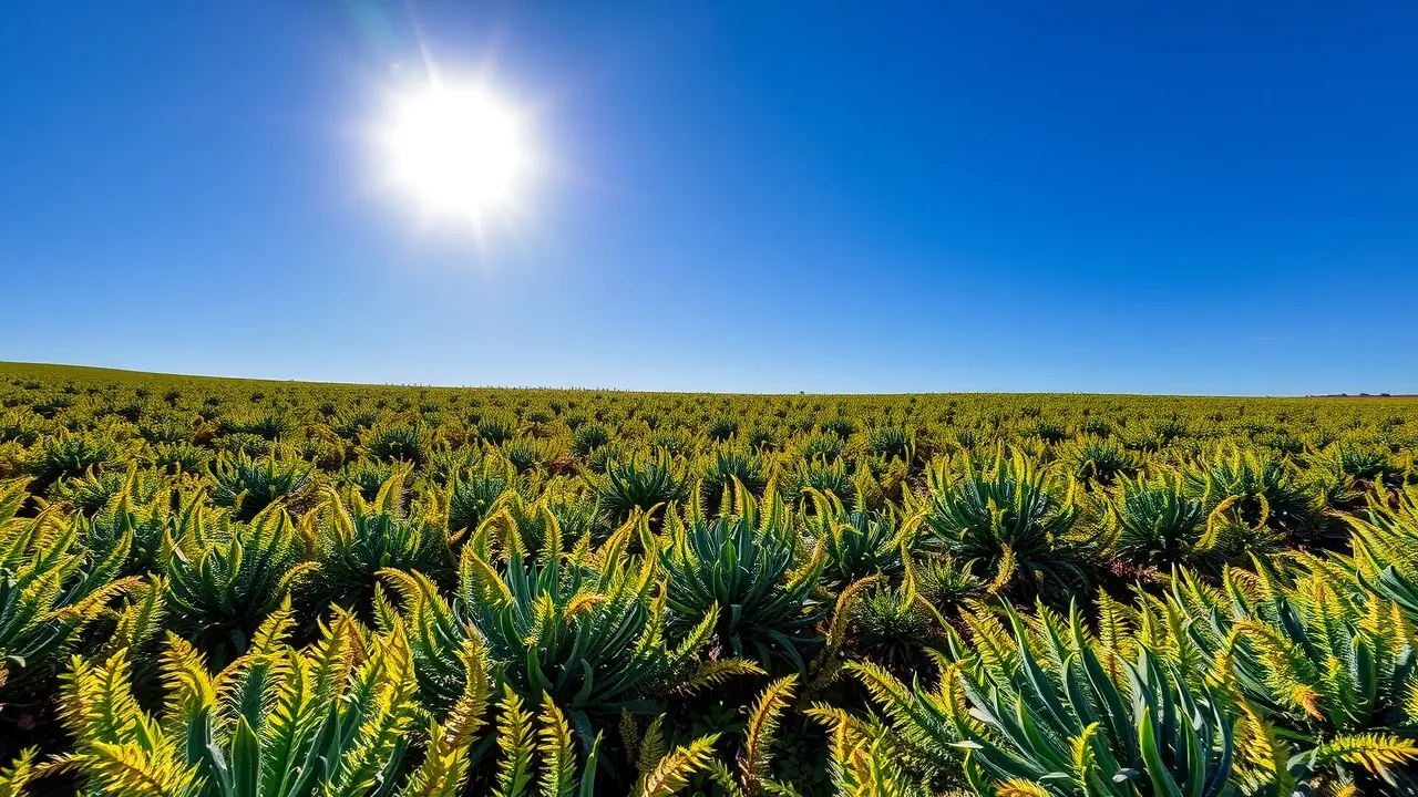 Campo de cana-de-açúcar sob o sol