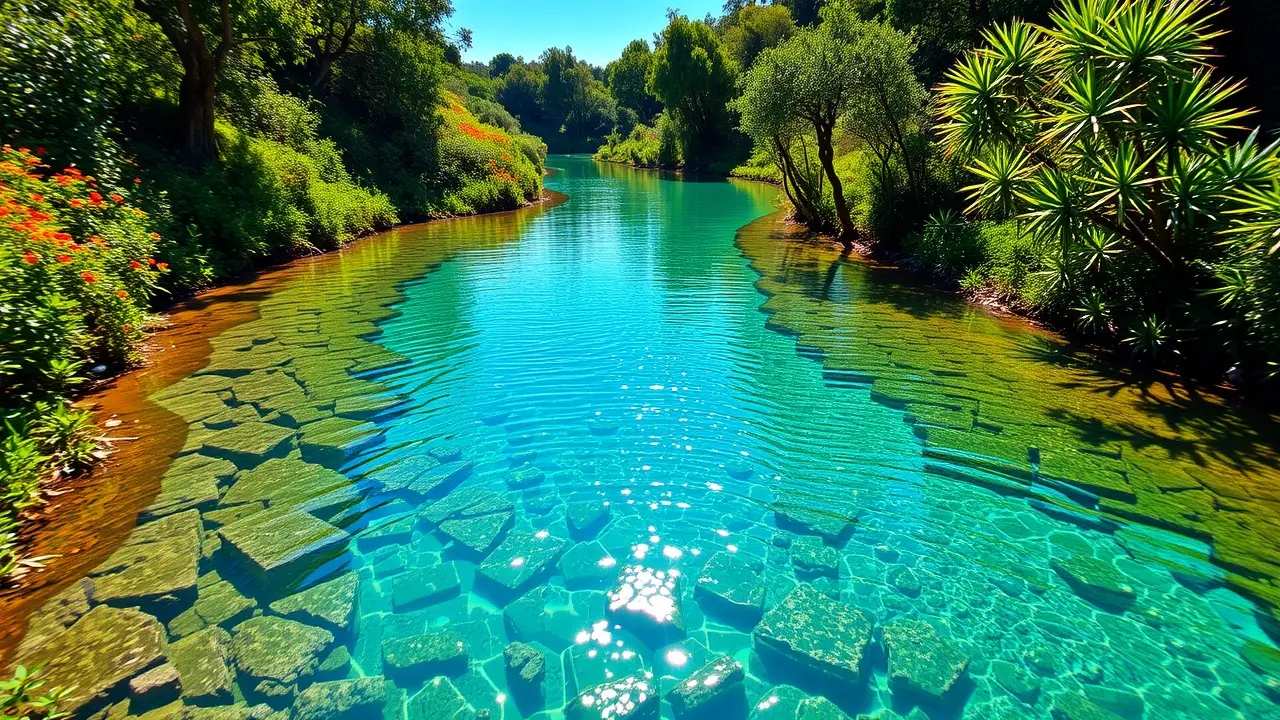 Sonhar com Canal: Descubra o Significado e as Interpretações Canal de água cristalina em paisagem verdejante