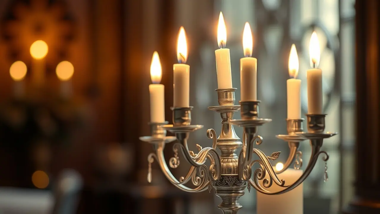 Candelabro com velas acesas, brilho quente