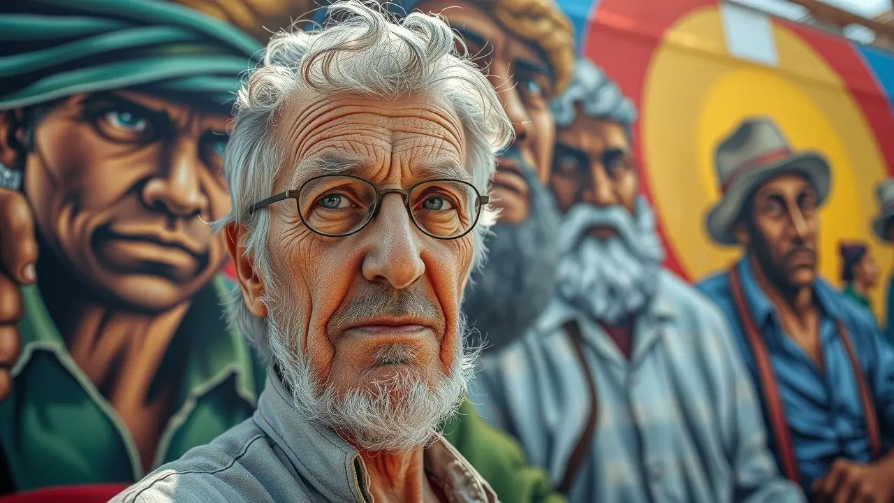 Sonhar com Candido Portinari: Desvende os Significados Ocultos Candido Portinari em frente a um mural