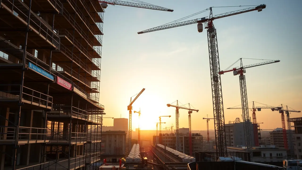 Canteiro de obras ao amanhecer