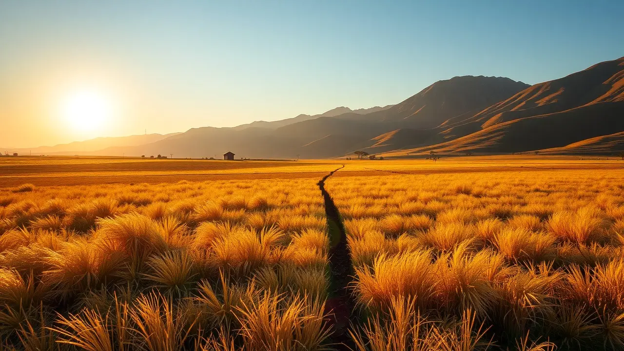 Campo de capim-dourado ao entardecer