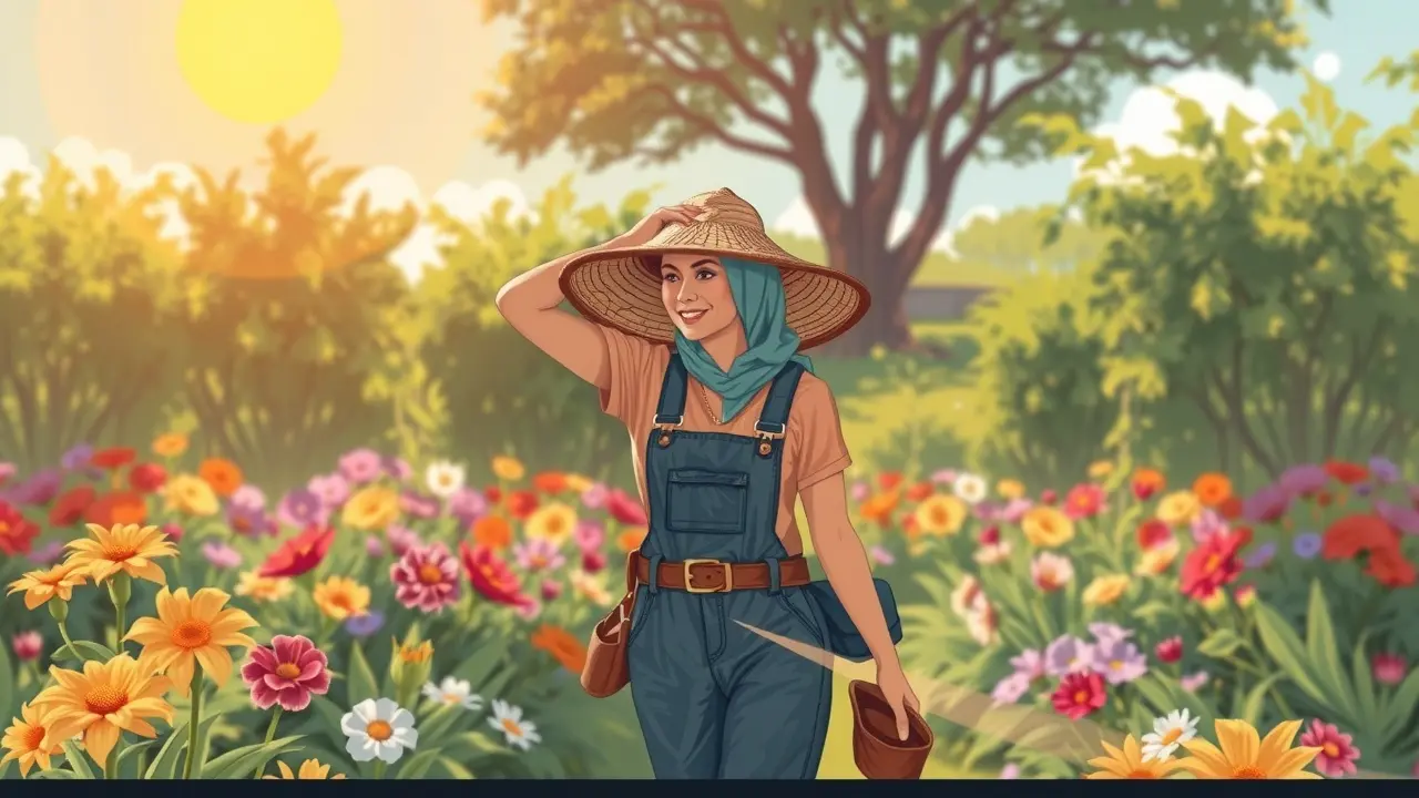 Pessoa capinando jardim ensolarado