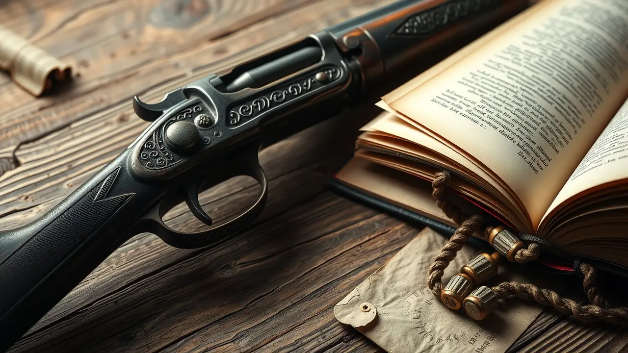 Carabina antiga sobre madeira rústica