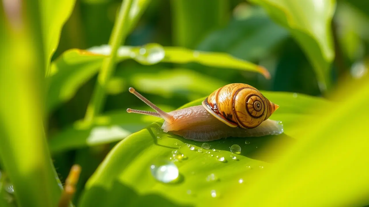 Caramujo em folha verde