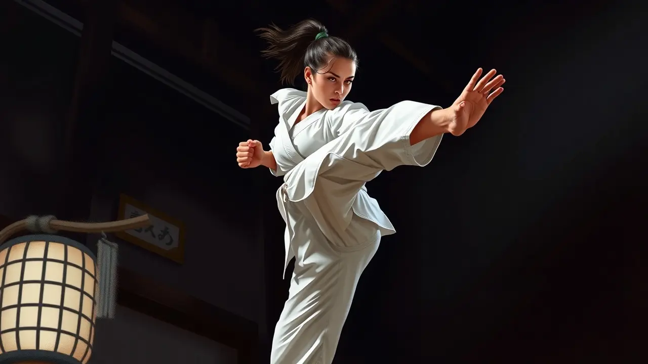 Mulher praticando caratê