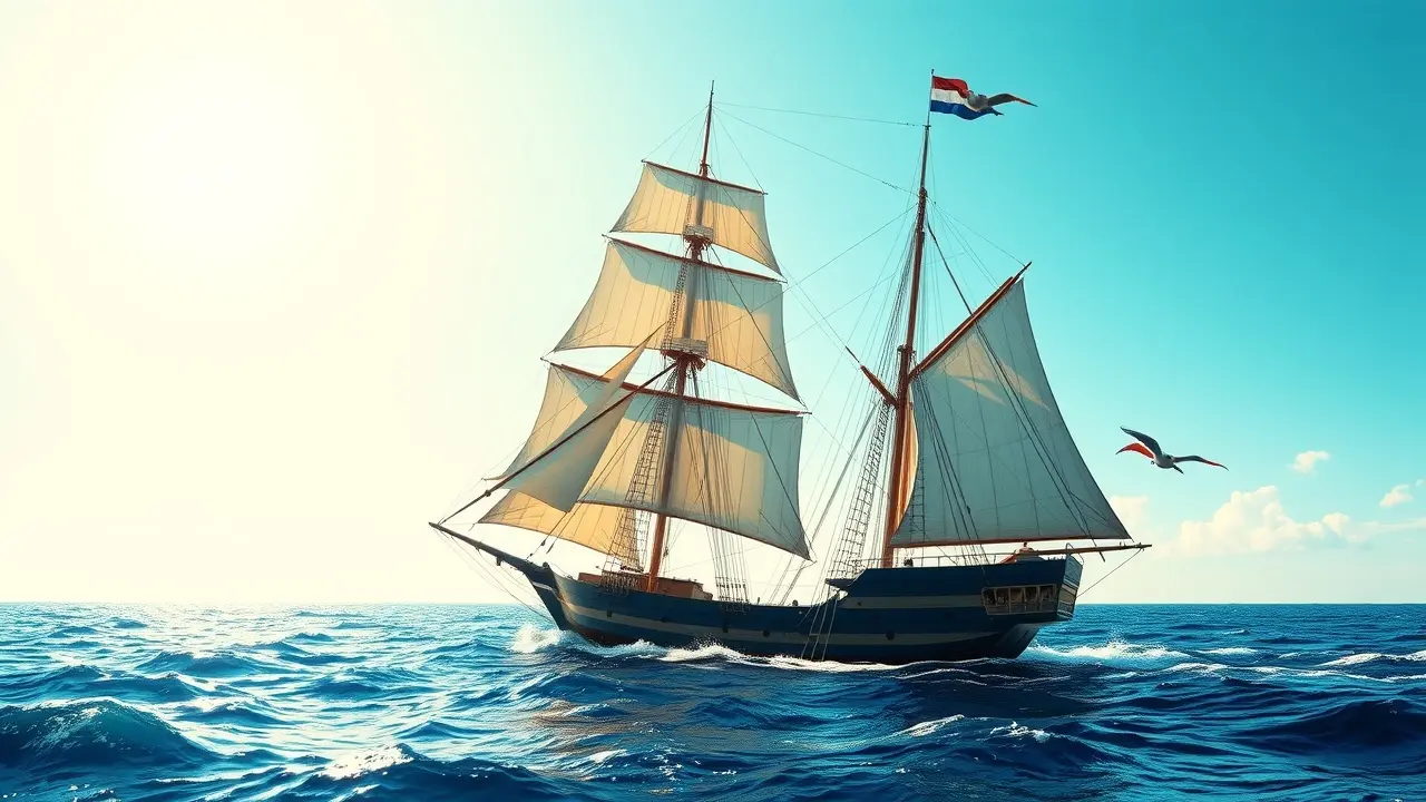 Caravela navegando em oceano azul