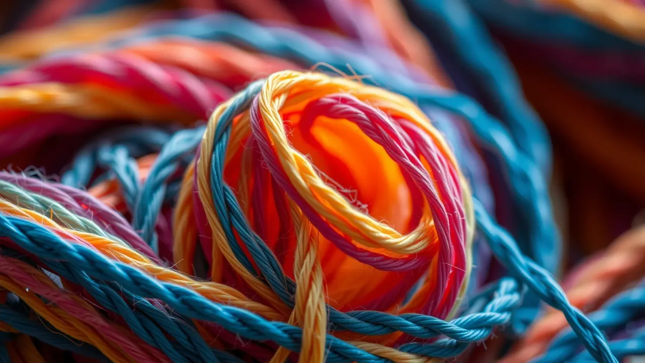 Carretel de linha colorido se desenrolando