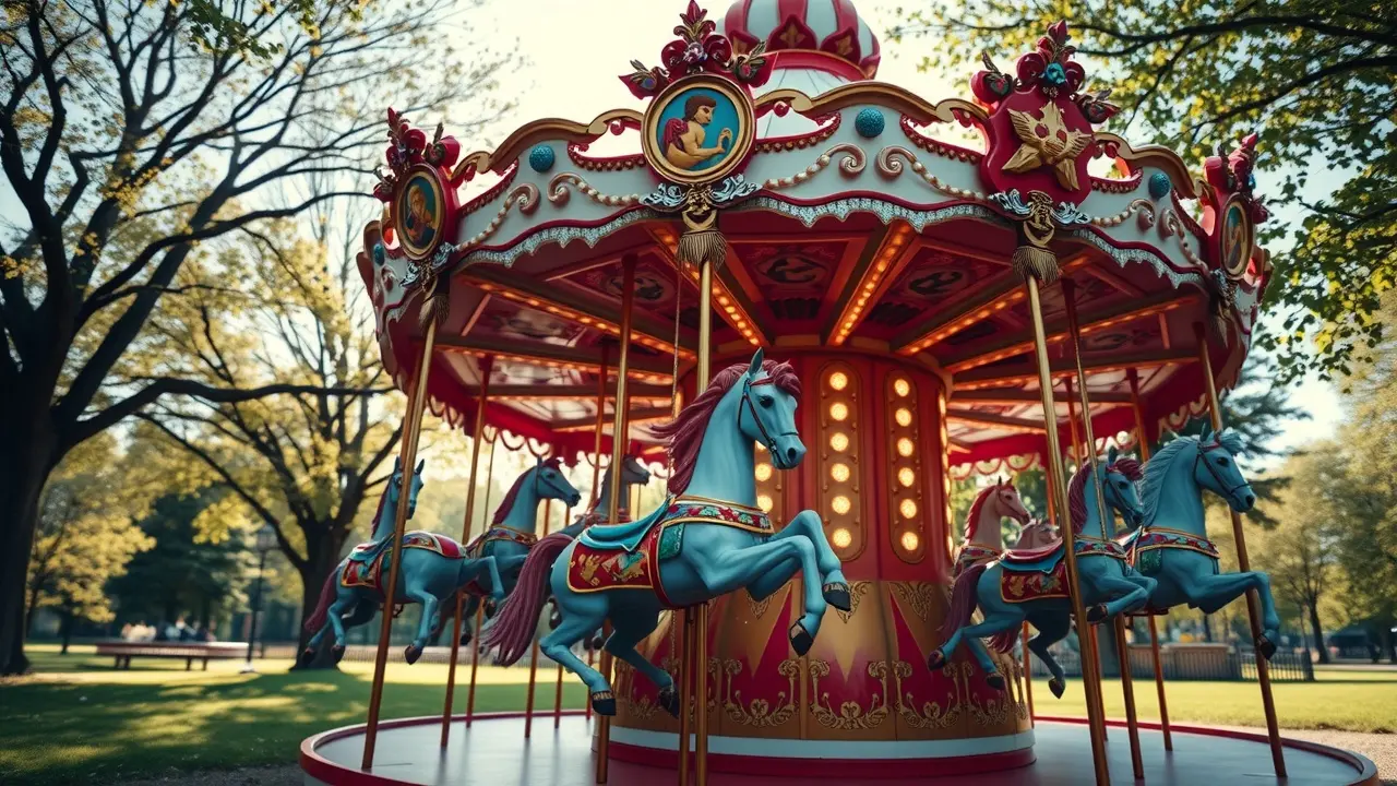 Sonhar com Carrossel: Descubra o Significado e as Mensagens Ocultas Carrossel colorido em parque onírico