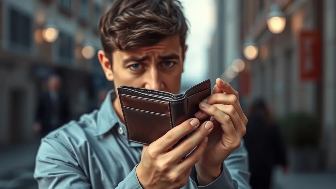 Pessoa preocupada segurando carteira vazia