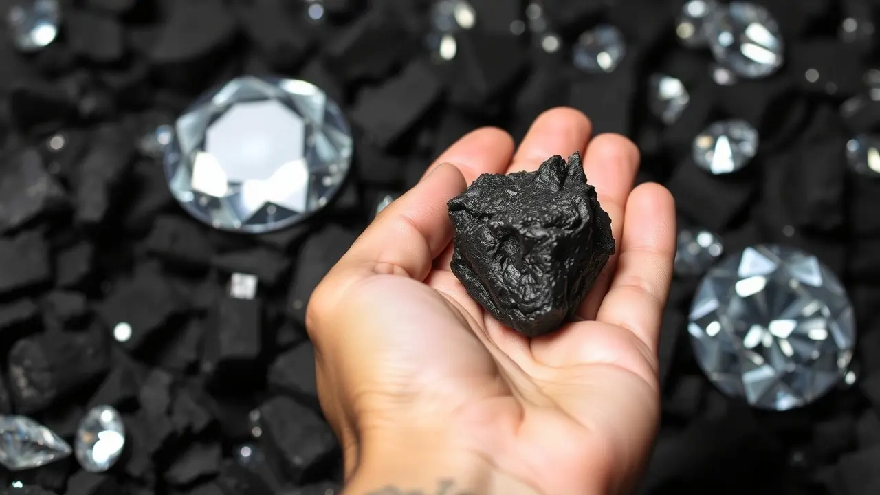 Sonhar com Carvão Mineral: Descubra os Significados Ocultos Mão segurando carvão e diamantes