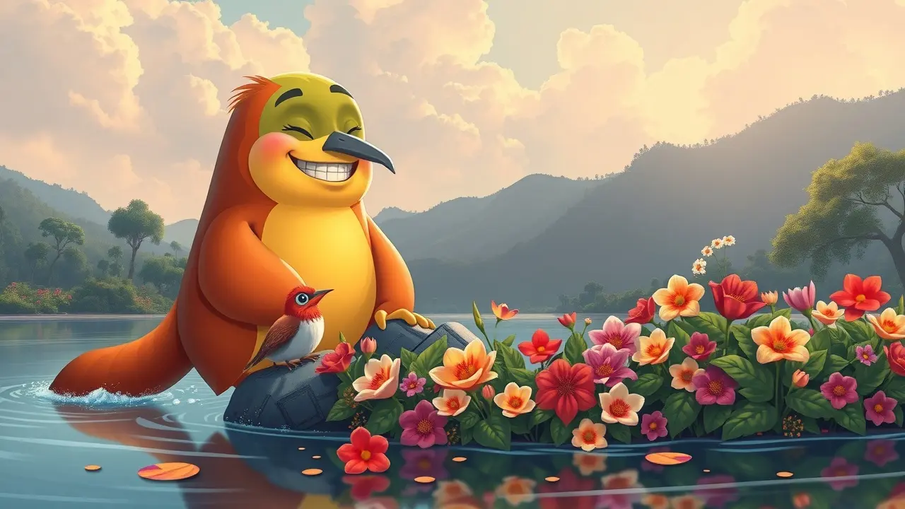 Castor construindo represa em rio calmo