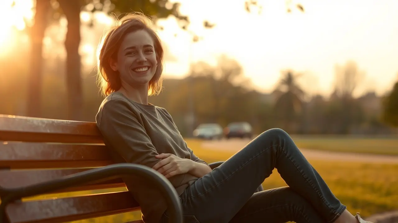 Sonhar com Casual: Descubra o Significado e as Interpretações Pessoa sentada casualmente em um banco de parque apreciando o pôr do sol