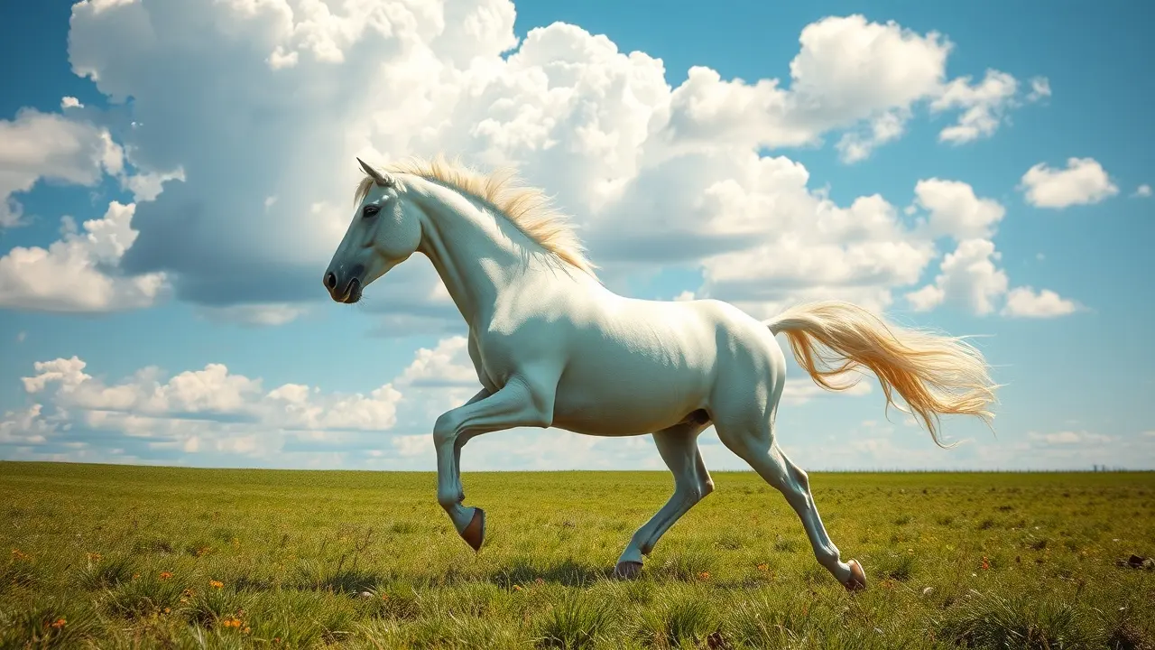 Cavalo branco correndo livremente