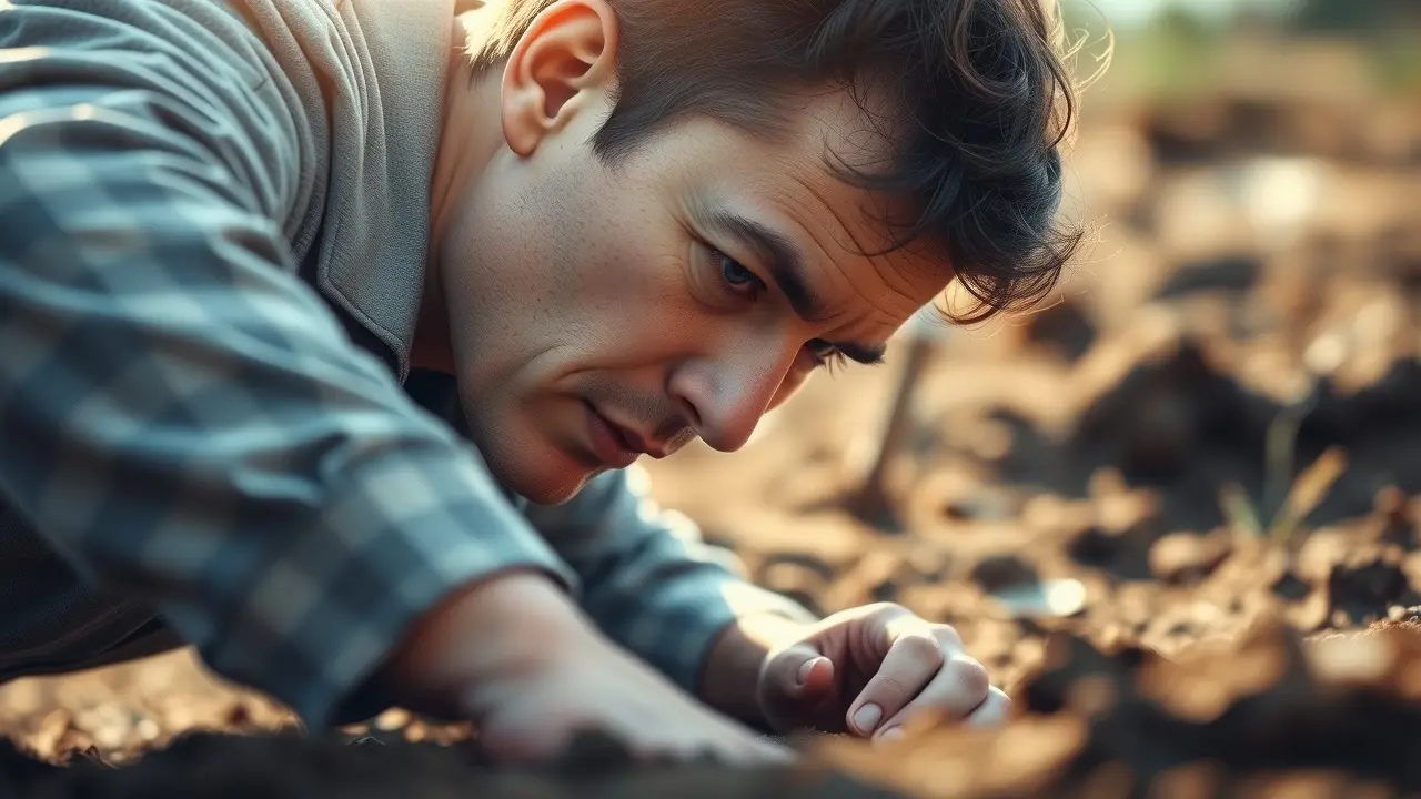 Pessoa cavando em busca de algo