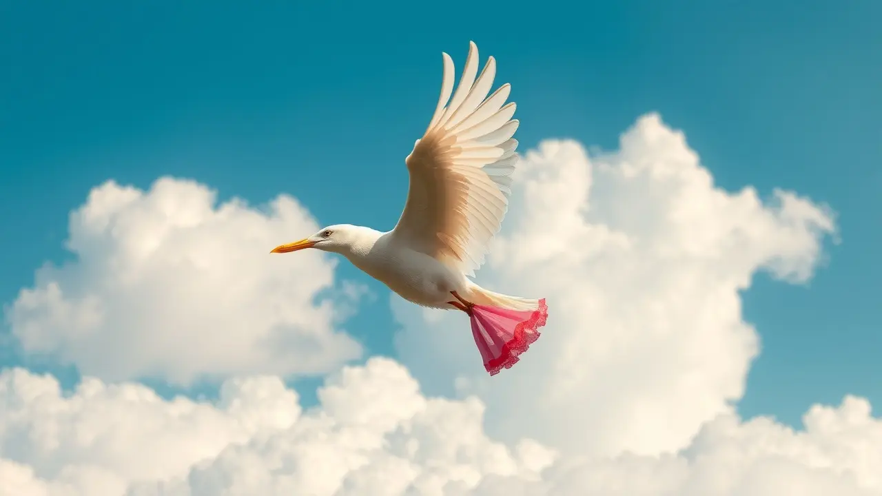 Cegonha voando com embrulho