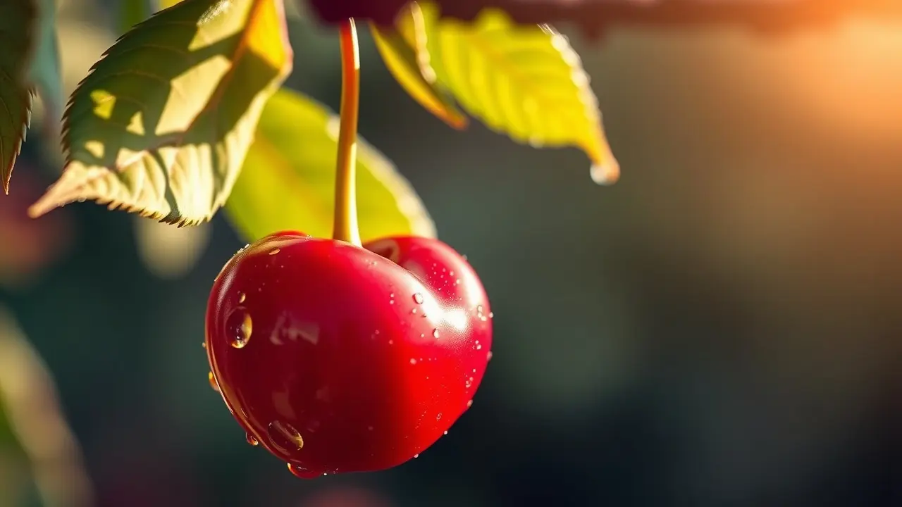 Cereja vermelha brilhante em um galho