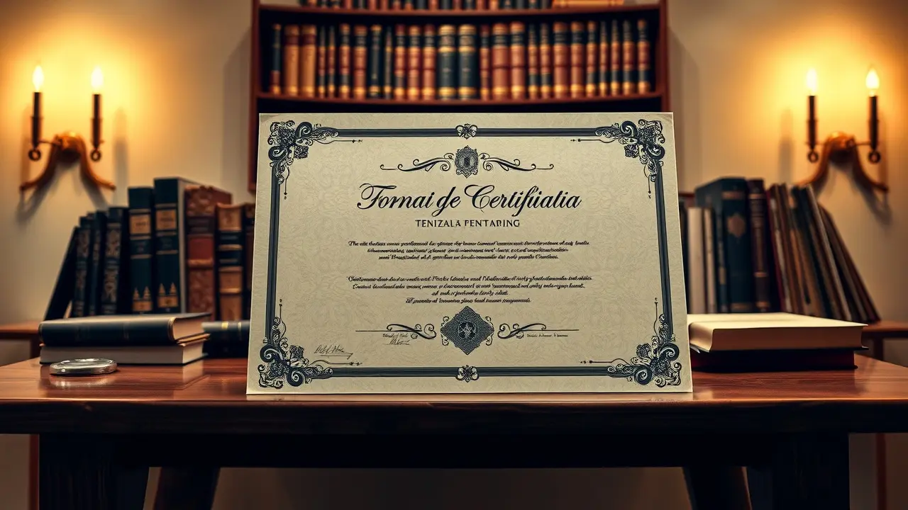 Significado de Sonhar com Certificado: Decifre os Símbolos! Certificado dourado sobre mesa de madeira