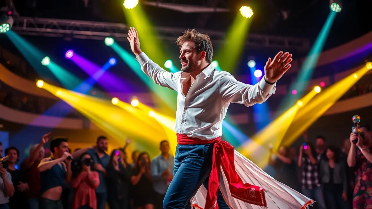 Sonhar com Cezar Meneses: Descubra o Significado e as Implicações Homem dançando em palco, estilo Cezar Meneses.