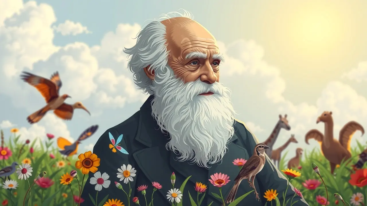 Significado de Sonhar com Charles Darwin: Desvendando a Evolução do Seu Inconsciente Charles Darwin em um campo florido