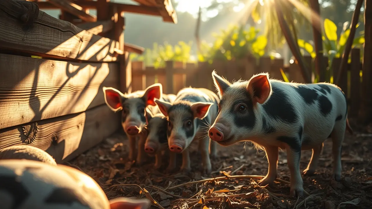 Chiqueiro ensolarado com porcos saudáveis