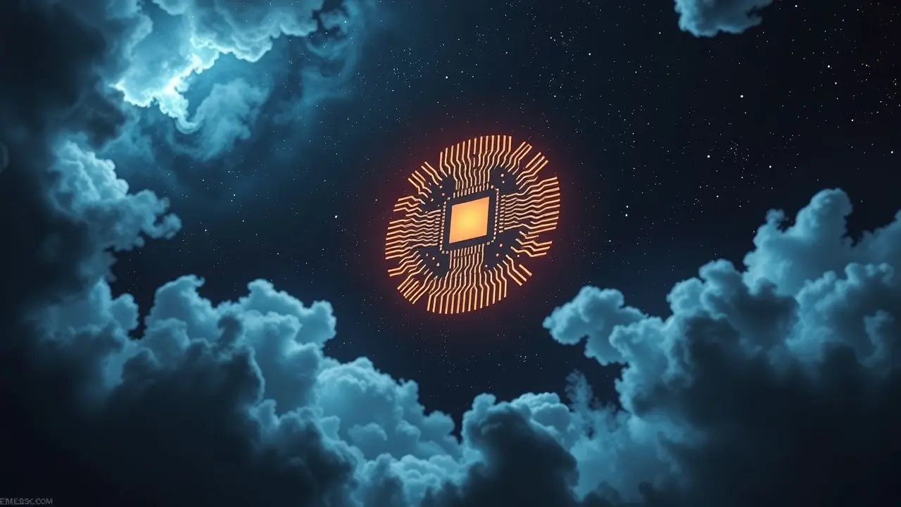 Significado de Sonhar com Chip: Implicações e Interpretações Microchip brilhante no céu noturno, simbolizando sonho.