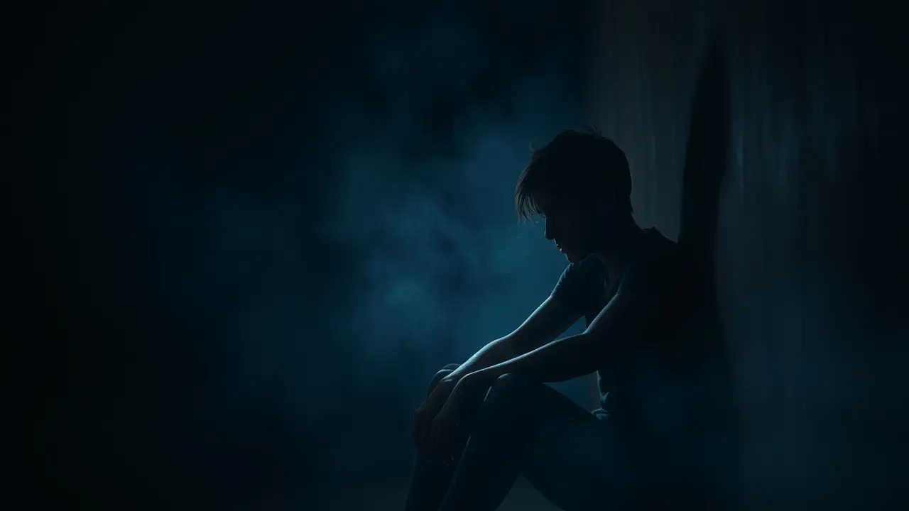 Pessoa chorando silenciosamente com lágrimas no rosto.