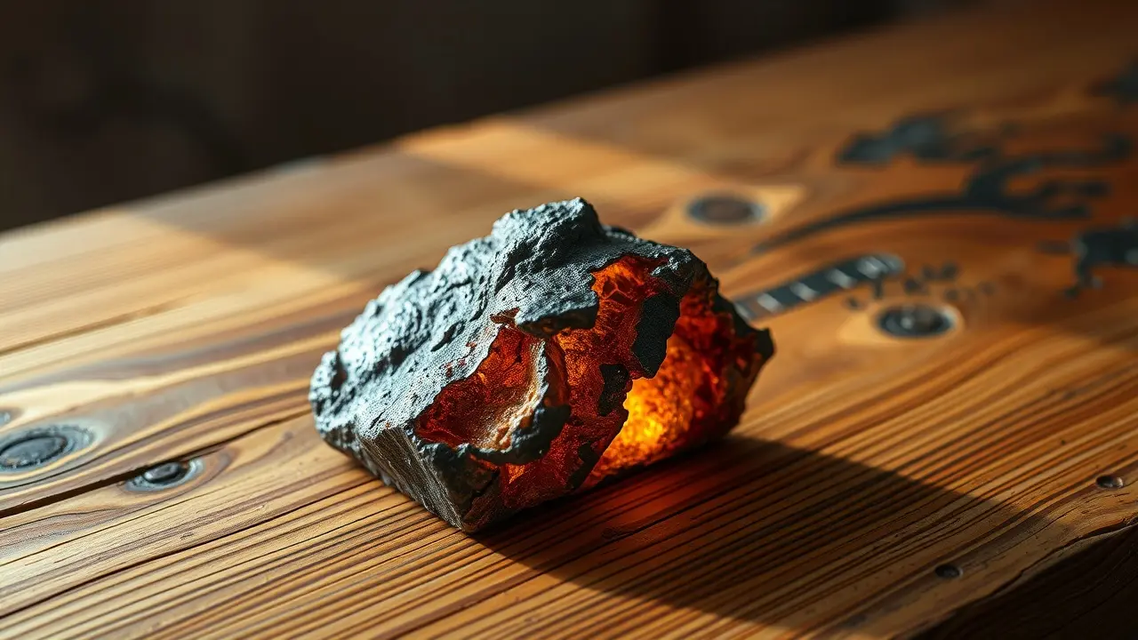 Lingote de chumbo bruto sobre mesa de madeira