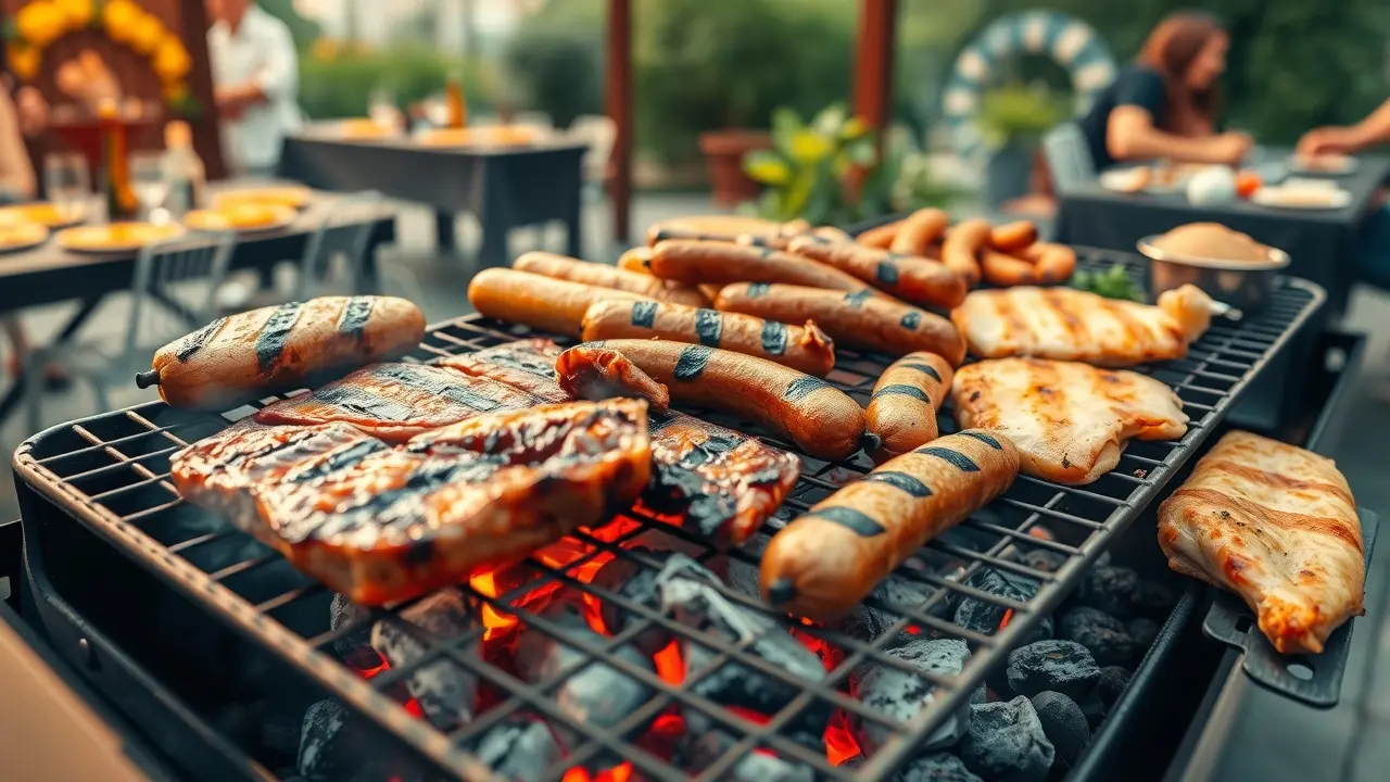 Churrasco suculento na grelha.