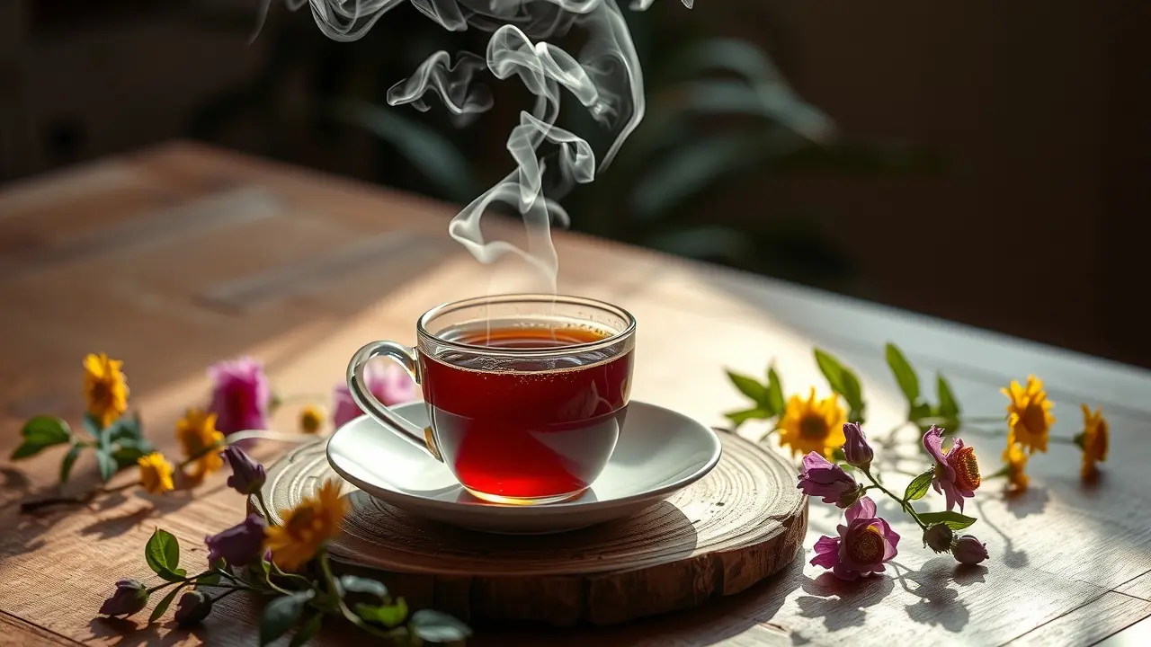 Xícara de chá de ervas fumegante