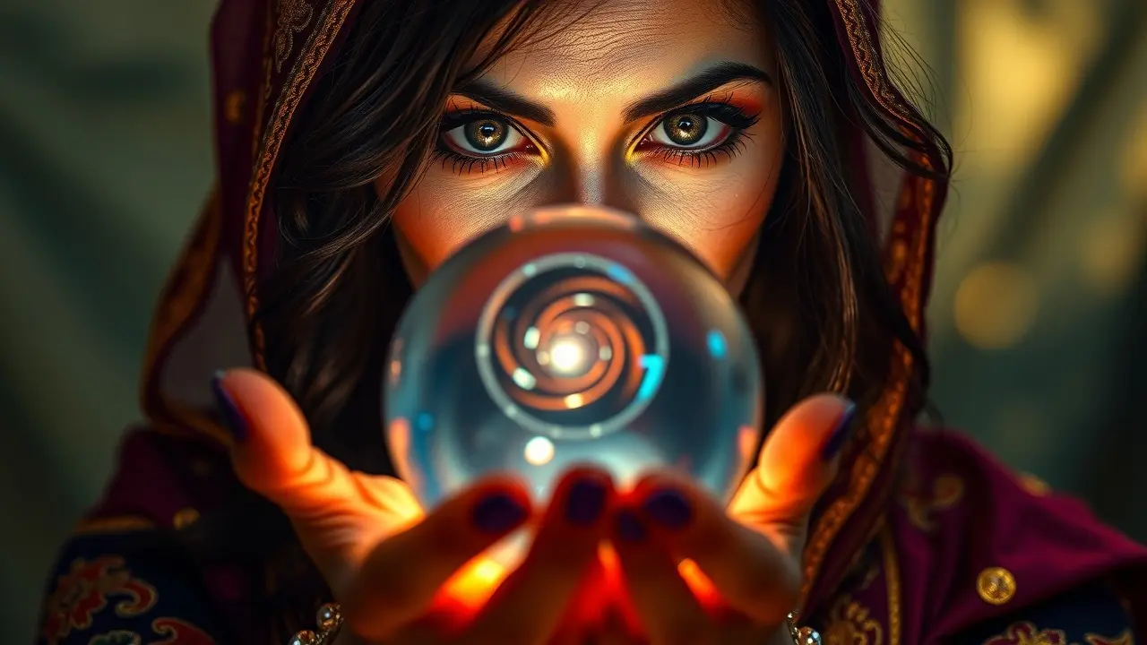 Cigana misteriosa com bola de cristal
