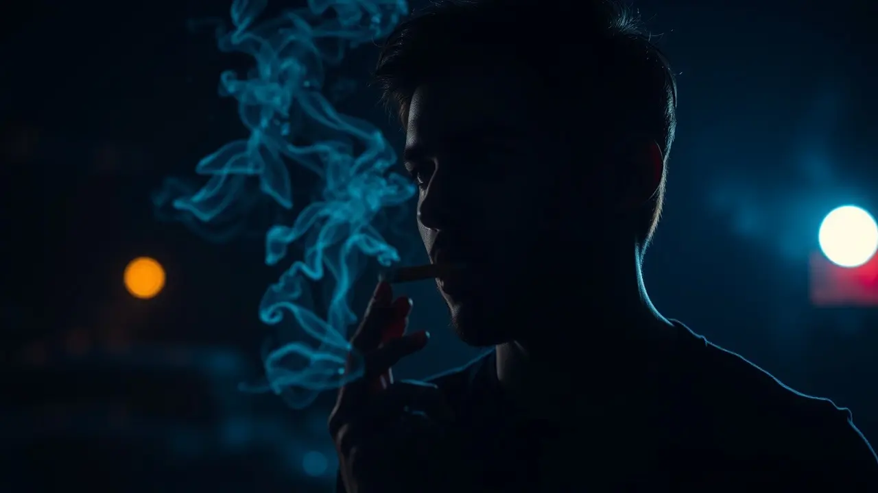 Homem pensativo fumando cigarro