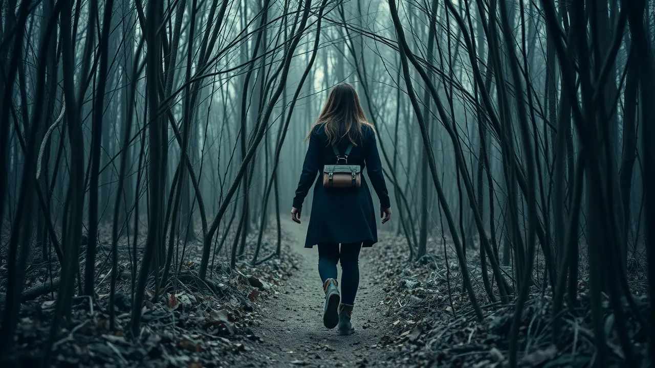 Homem cauteloso em floresta com armadilhas