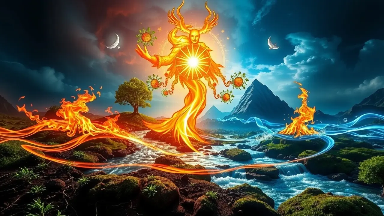 Representação dos cinco elementos da natureza em harmonia