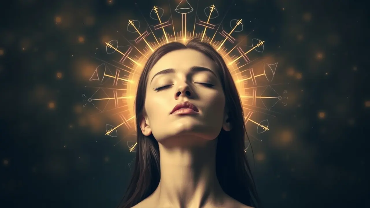 Mulher com clarividência irradiando luz