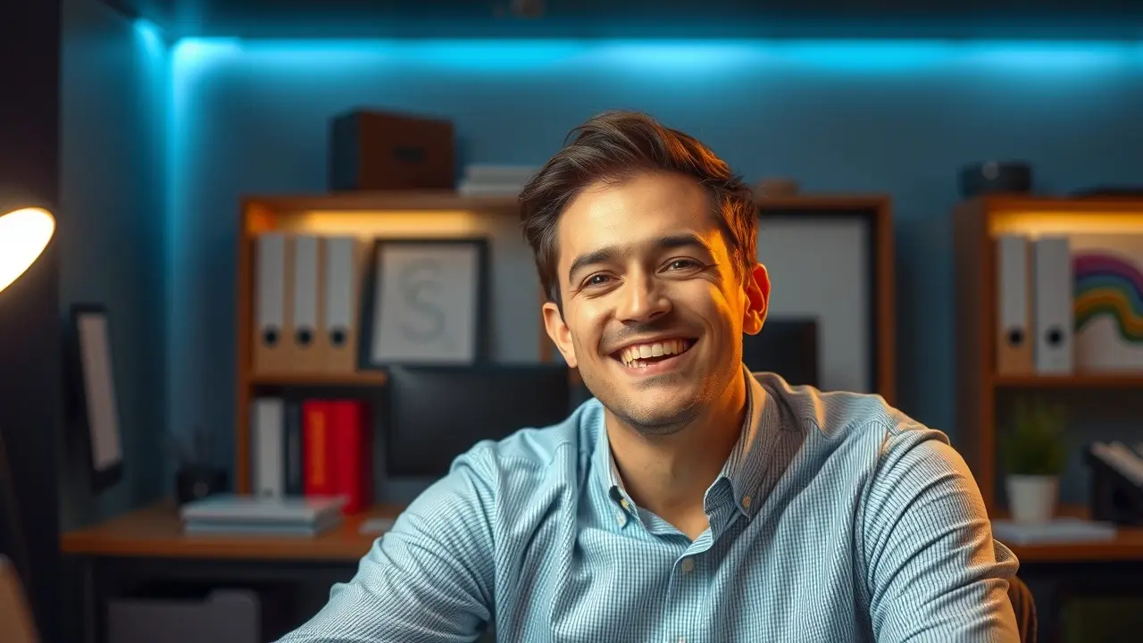 O Que Significa Sonhar com Clayton Carminatti? Descubra Aqui! Homem sorrindo amigavelmente em escritório