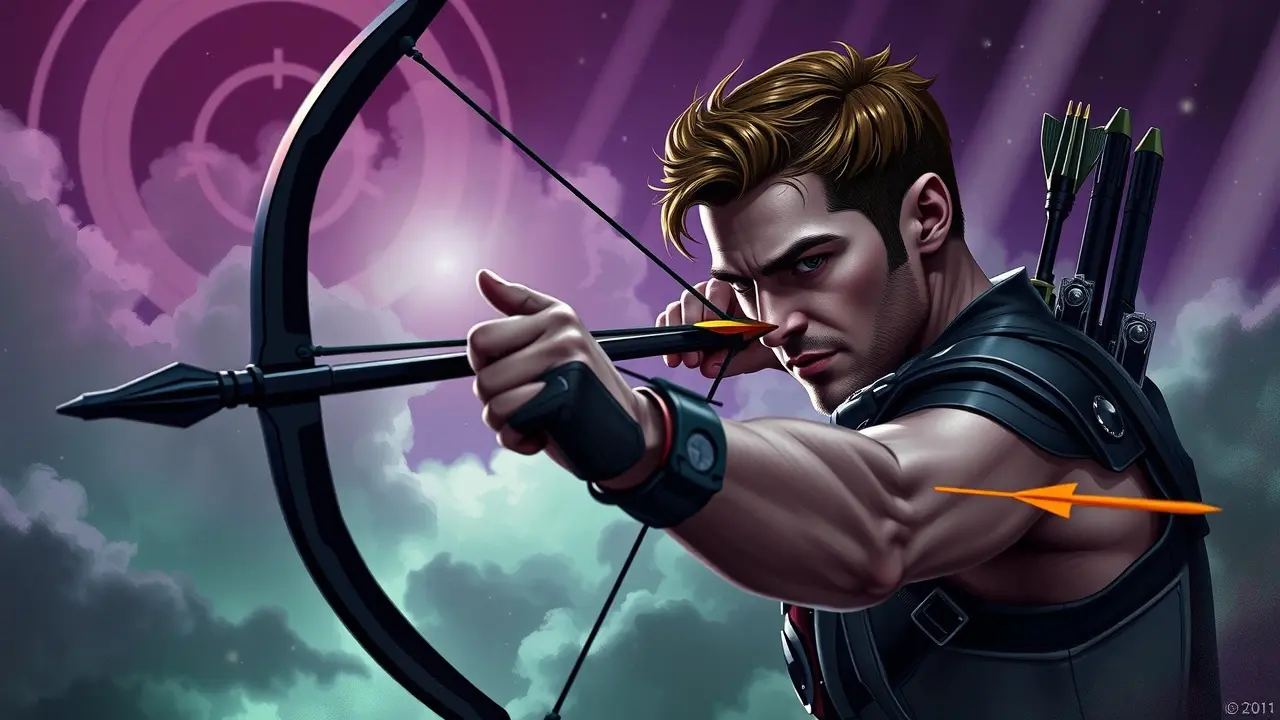 Clint Barton em um sonho, arco e flecha.