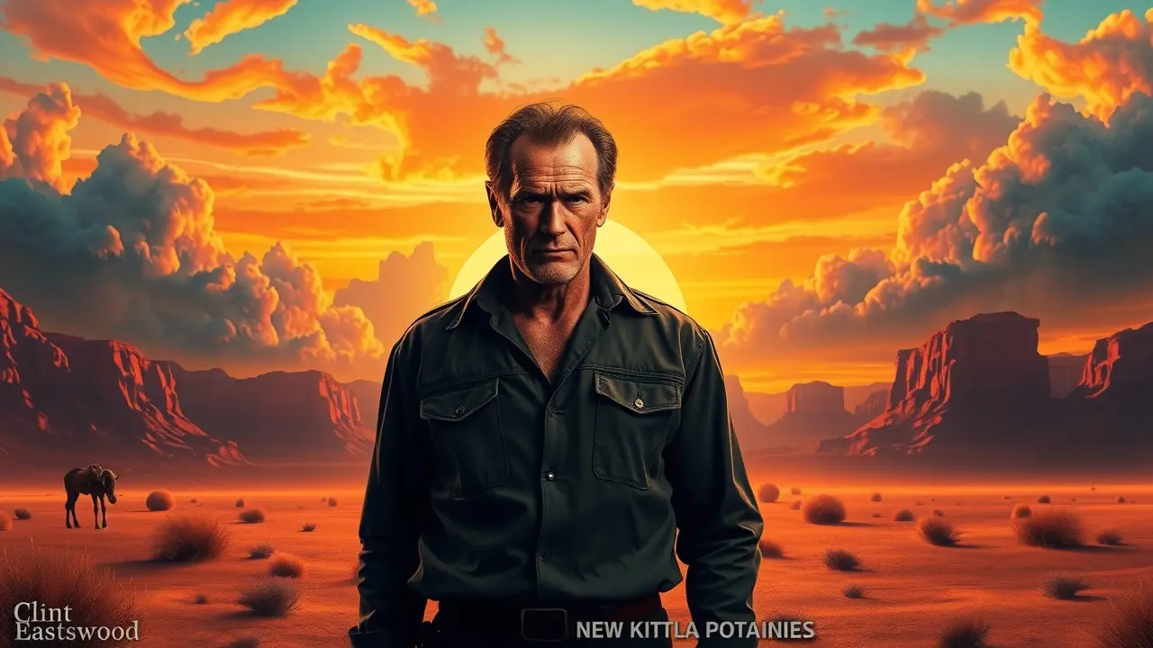 Homem do Velho Oeste sob céu onírico.