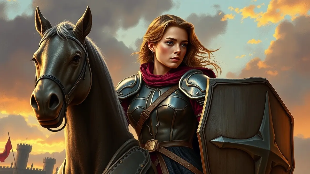 Significado de Sonhar com Clotilde Ary: Uma Análise Detalhada Mulher guerreira com leão heráldico