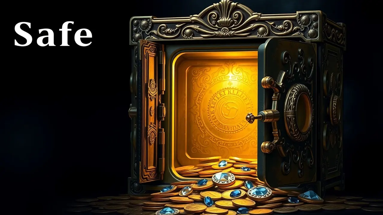 Cofre dourado com luz e tesouros