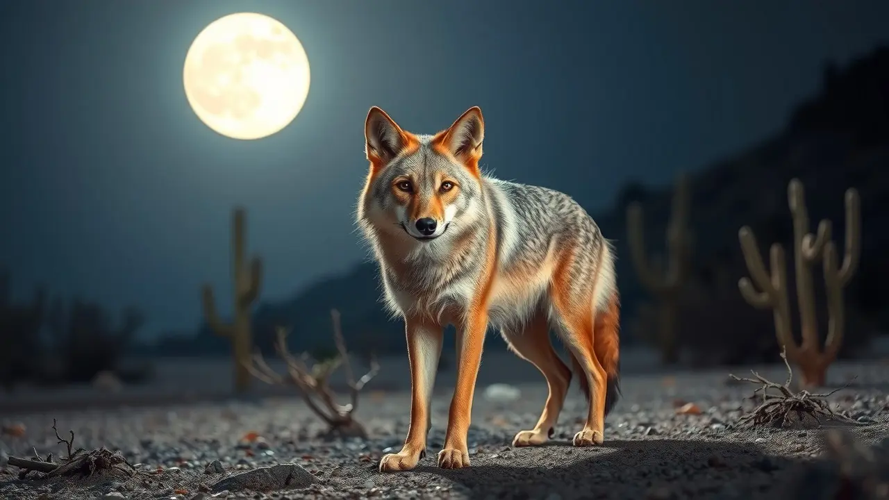 Coiote na noite desértica