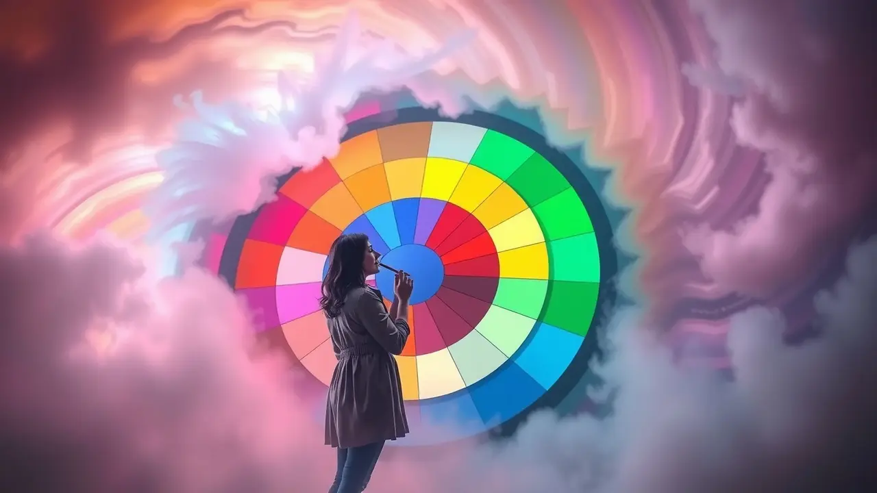 Mulher contemplando roda de cores em sonho