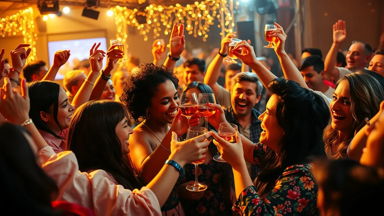 Celebração alegre e vibrante.