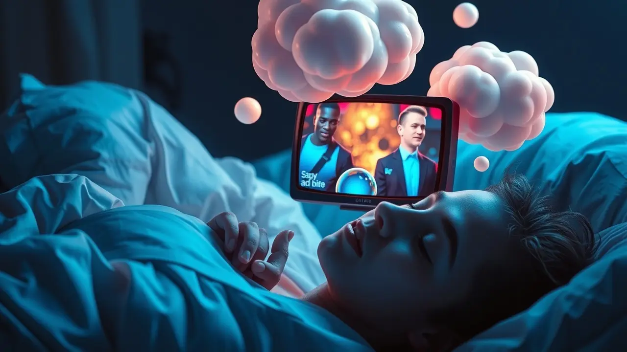 Sonhar com Comercial de TV: Desvende os Significados Ocultos Pessoa dormindo sonha com comercial de TV.