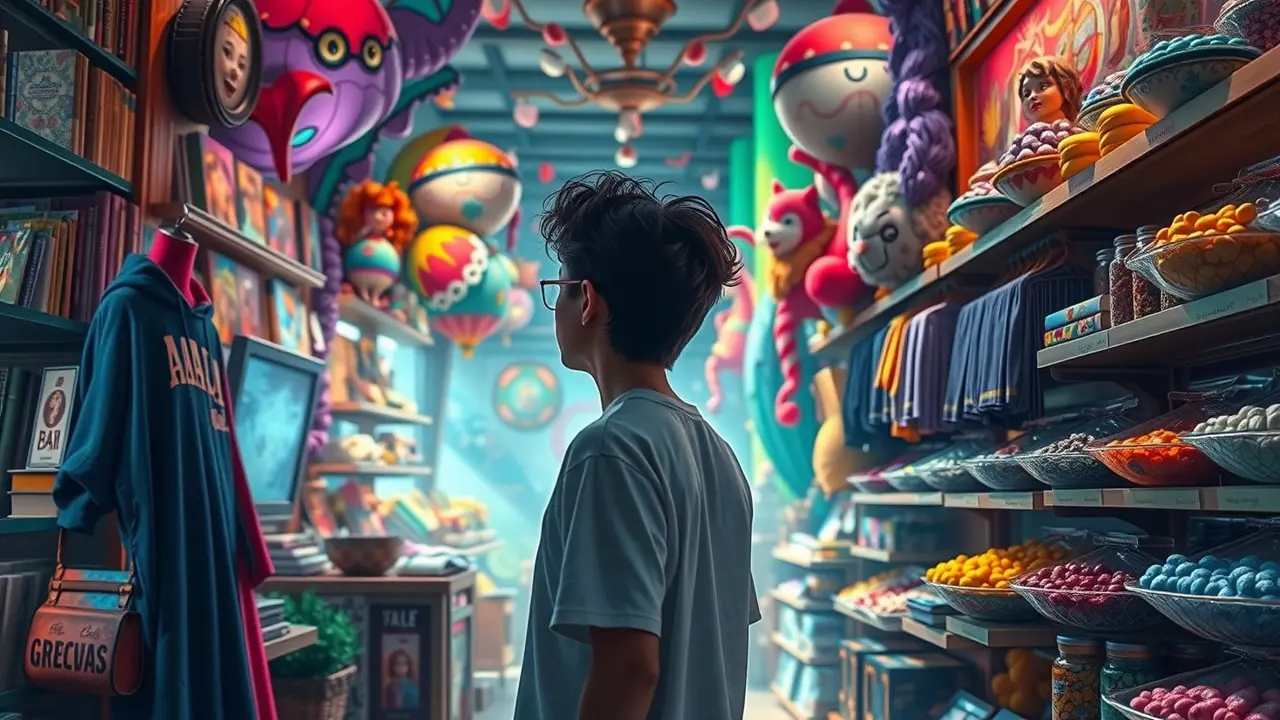 Sonho com compras em shopping colorido