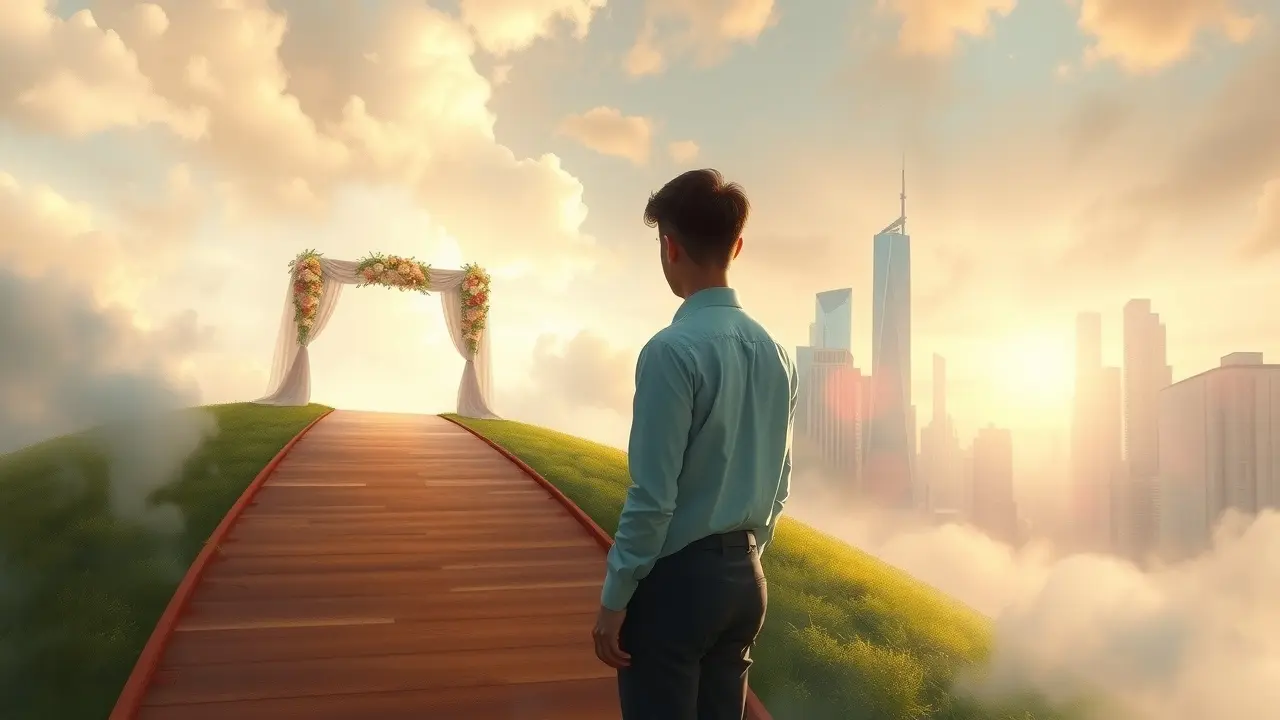 Pessoa em encruzilhada simbolizando sonhar com comprometimento.