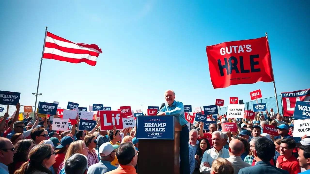 Sonhar com Comício: Descubra o Significado e as Implicações Comício vibrante com multidão diversificada.